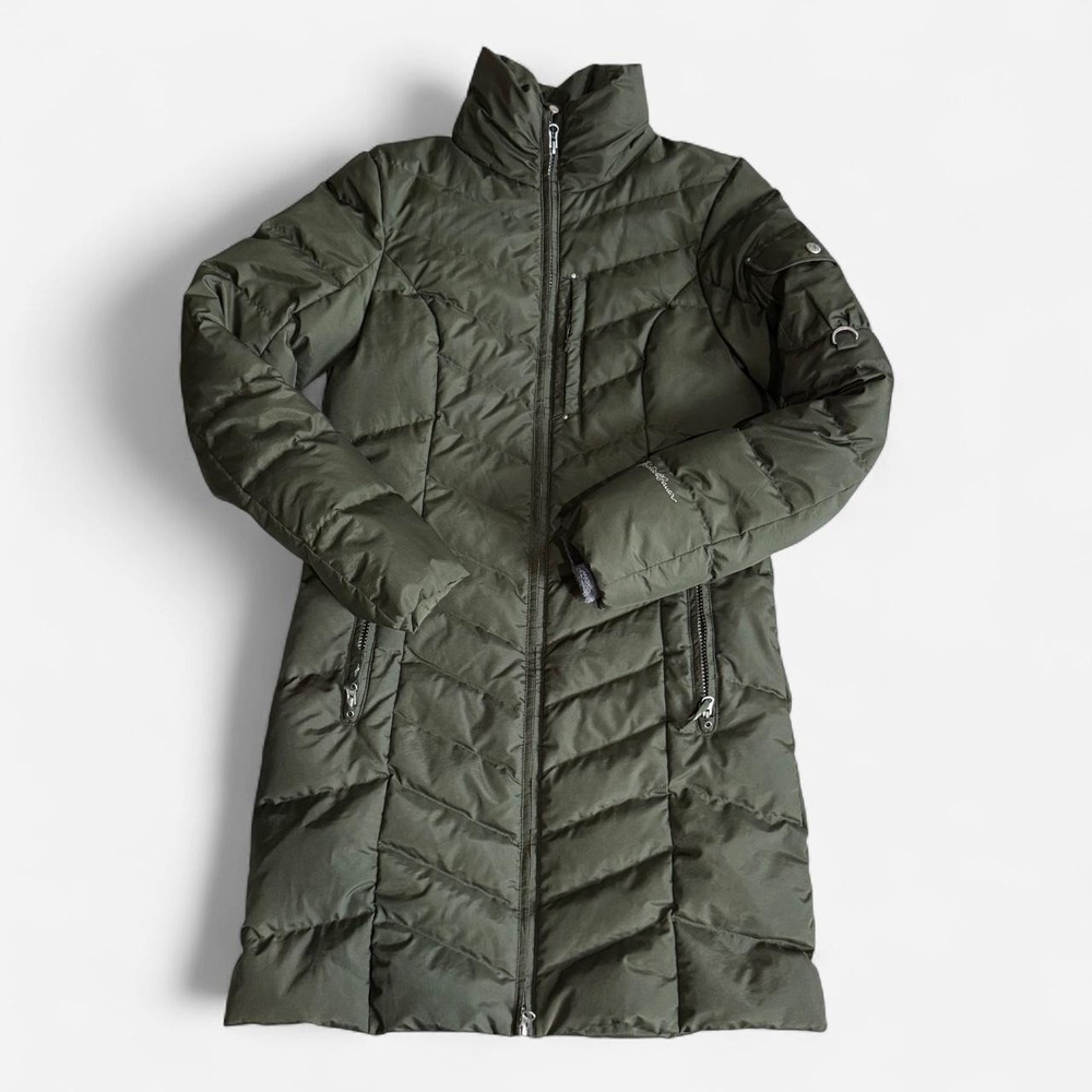 Eddie Bauer Green puffer jacket with diagonal quilting size XS